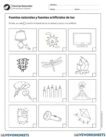 Fuentes naturales y fuentes artificiales de luz