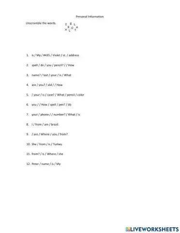 Personal information scramble sentences