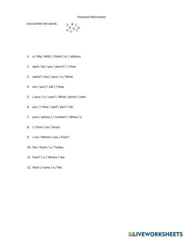 Personal information scramble sentences