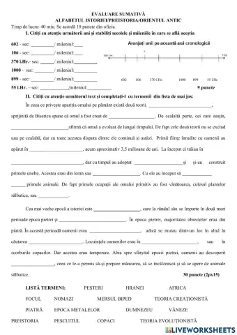 Evaluare sumativă-Alfabetul Istoriei-Preistoria-Orientul antic