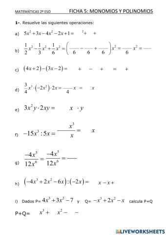 Ficha monomios polinomios