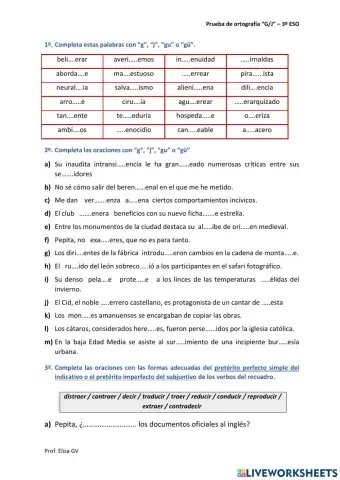 Ortografía de g y j (Prueba)