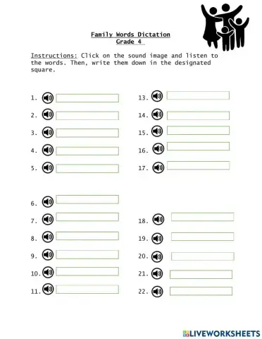 Family Words Dictation