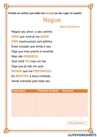 Reconhecimento do Imperativo, do Pretérito Perfeito e do Presente