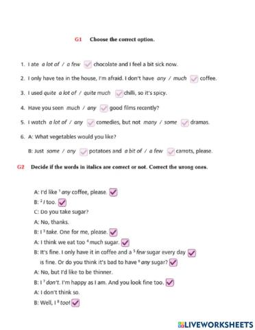 Outcomes - Unit 11 - Food - Grammar