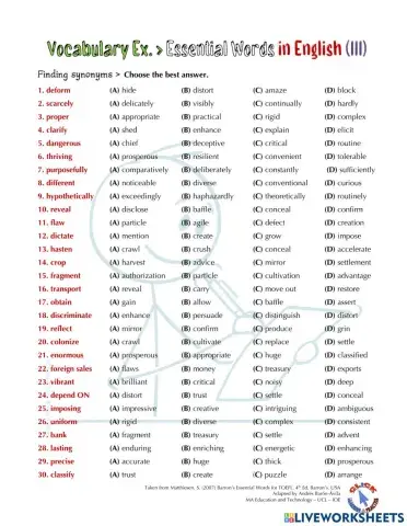 Vocabulary Ex.: Essential Words for the TOEFL (III)