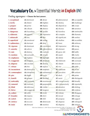 Vocabulary Ex.: Essential Words for the TOEFL (IV)