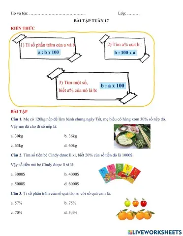 Ôn toán tỉ số phần trăm
