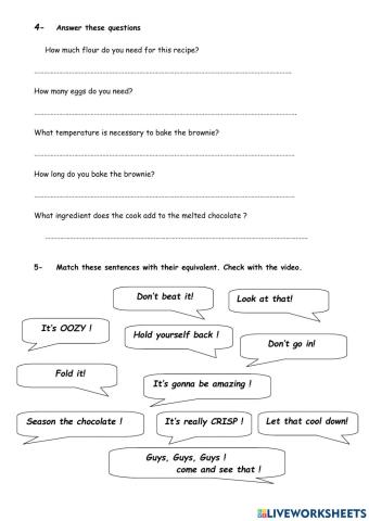 Jamie Oliver's chocolate brownie: part 4- Questions and Expressions