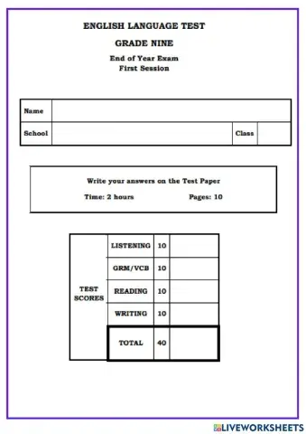 Grade 9 English Language Test No.2