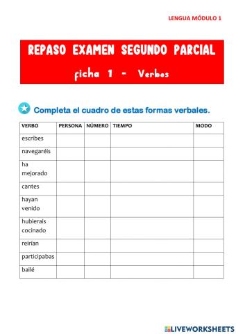 Lengua 1 ficha 8 verbos