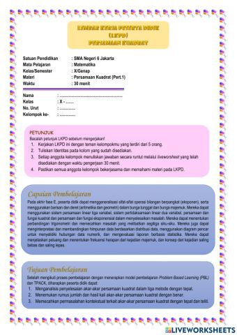 Lkpd persamaan kuadrat pert.1