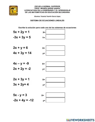 Sistema de ecuaciones