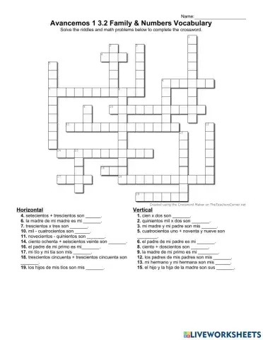 Avancemos 1 3.2 Family and Numbers vocabulary