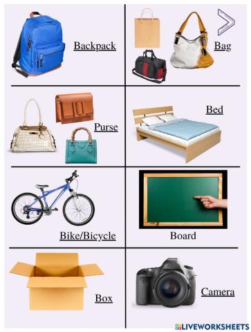 Classroom objects - Personal items