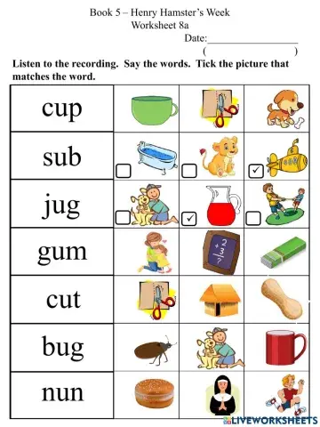 8a Short U CVC Words Worksheet