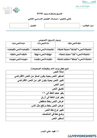 التنسيق باستخدام وسوم html