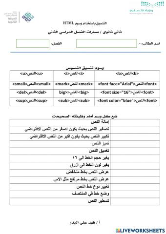 التنسيق باستخدام وسوم html