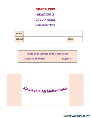 Grade 5 Reading 2 S 2