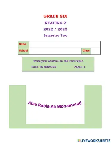 Grade 6 Reading 2  S 2