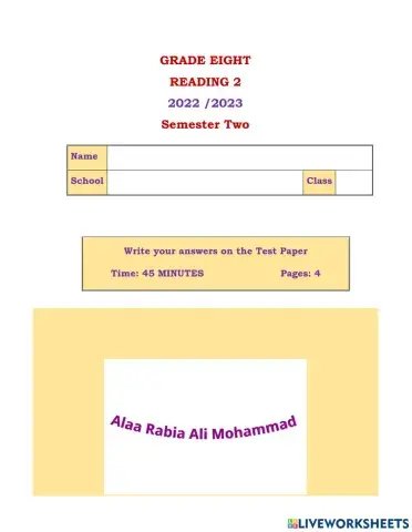 Grade 8 Reading 2 S 2