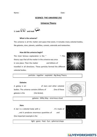 Worksheet 4: Universe theory