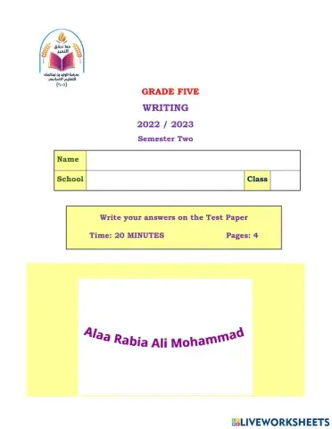 Grade 5 Writing  S 2