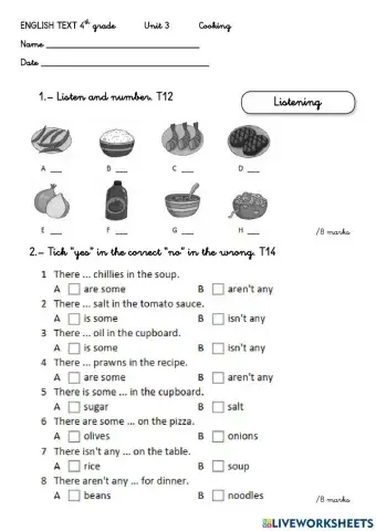 Listening and reading examan unit 3 4th grade