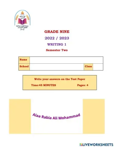 Grade 9 Writing 1 S 2