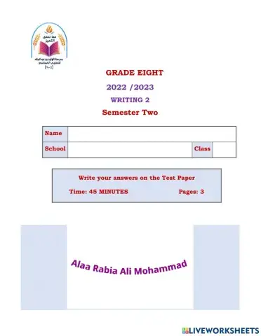 Grade 8 Writing 2 S 2