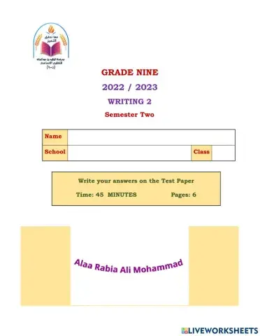 Grade 9 Writing 2 S 2