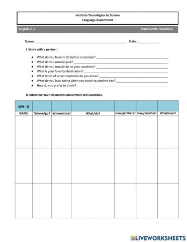 Handout -6. Vacations