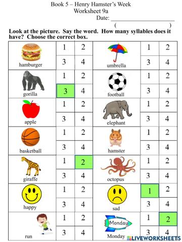 9a Counting Syllables Worksheet