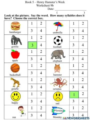 9b Cfount the Syllables Worksheet