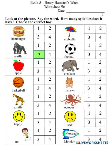9c Count the Syllables Worksheet