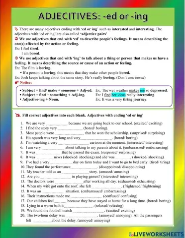 Adjectives ending with -ED- or -ING-