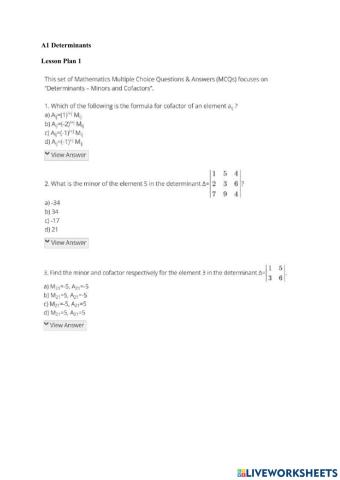Minors and Cofactors of determinants