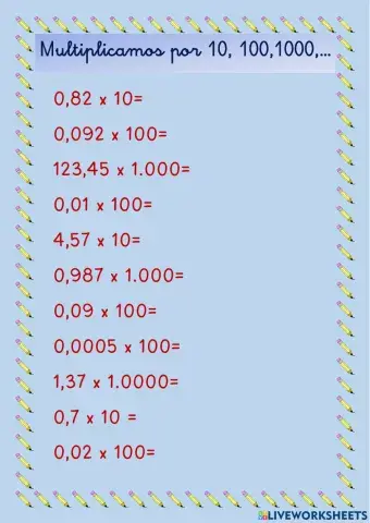 Multiplicación de decimales por la unidad seguida de ceros
