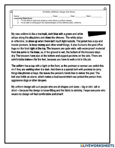 Job uniform's features