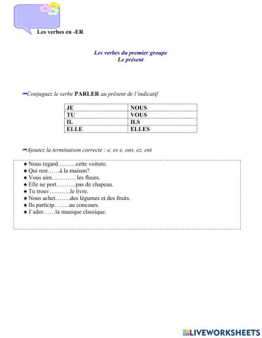 Le présent des verbes du Ier groupe