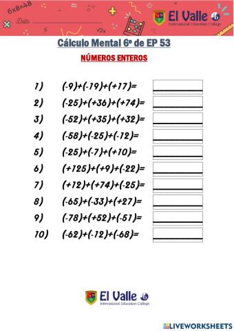 Cálculo Mental 6º de EP 53