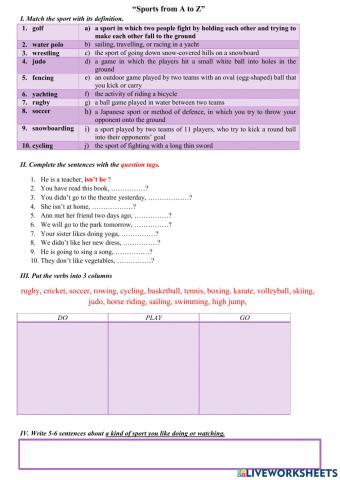 Тематична контрольна робота у 7 класі за темою “Sports from A to Z”