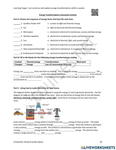 Energy Transformations Interactive Activity