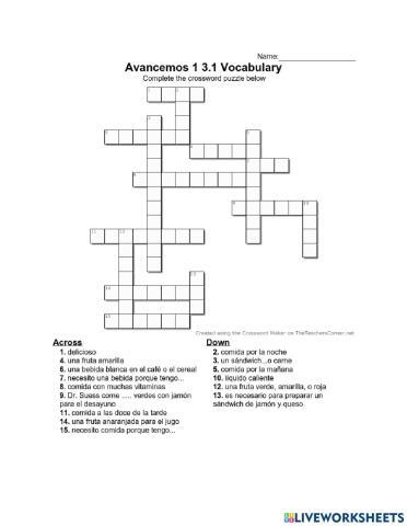 1 3.1 Vocabulary Crossword