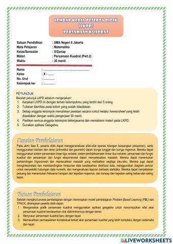 Lkpd persamaan kuadrat pert.2