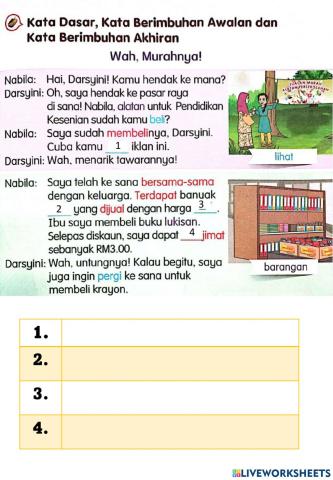 Kata dasar, imbuhan awalan dan imbuhan akhiran