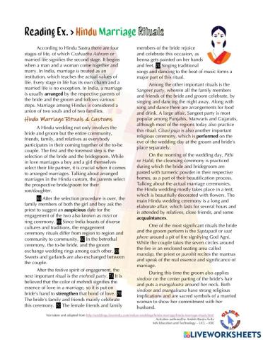 Reading Ex.: Hindu Marriage Rituals