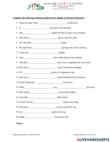 Present Simple Vs Present Progressive