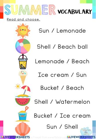 Vocabulary related to summer