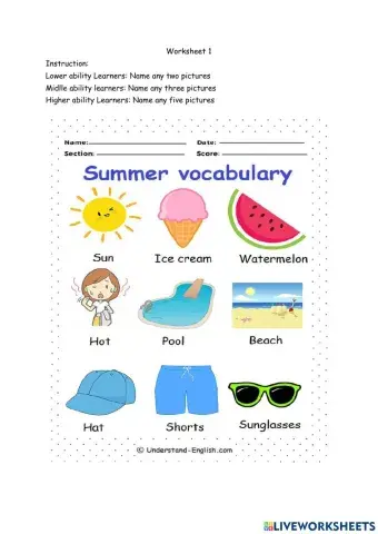 Summer vocabulary
